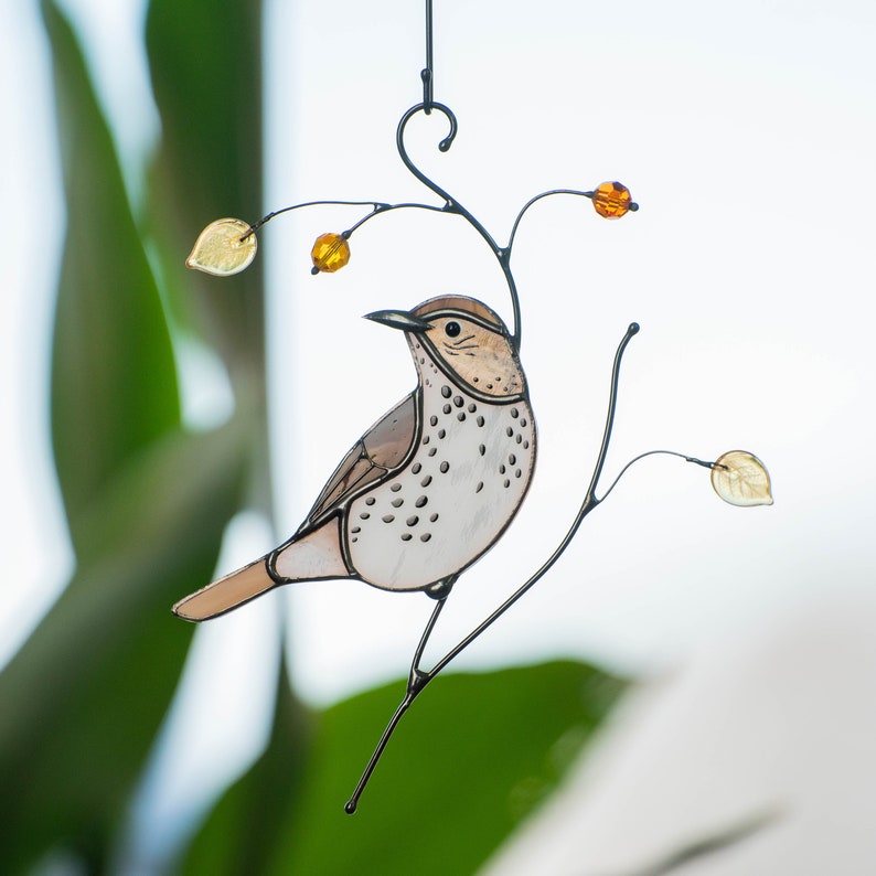 Wood Thrush stained glass suncatcher