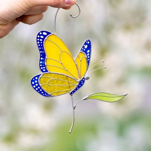 handcrafted glass monarch butterfly in Ukrainian colours