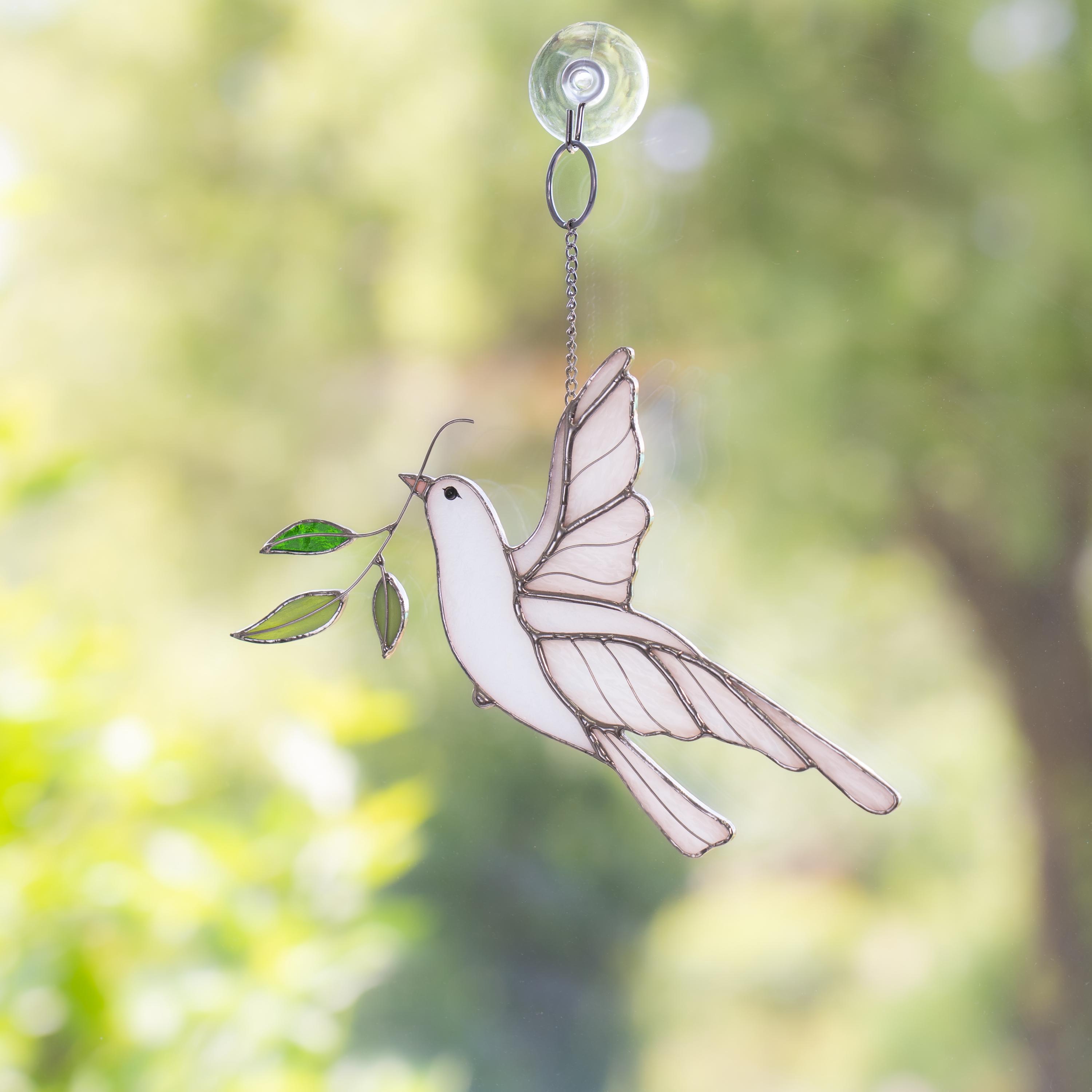 Stained glass bird suncatcher Christmas gift White dove Custom stained glass window hangings Best selling items handmade