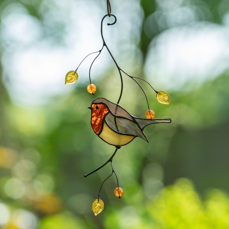 Christmas robin stained glass bird suncatcher garden gifts Etsy