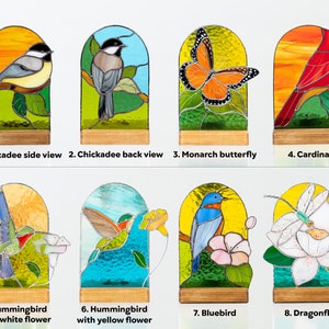 stained glass candle holder with birds
