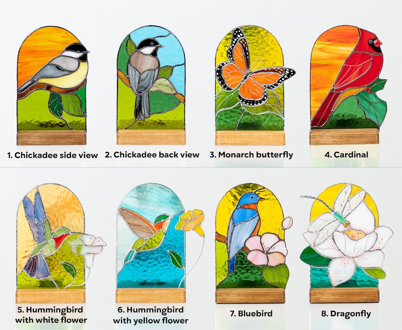 stained glass candle holder with birds
