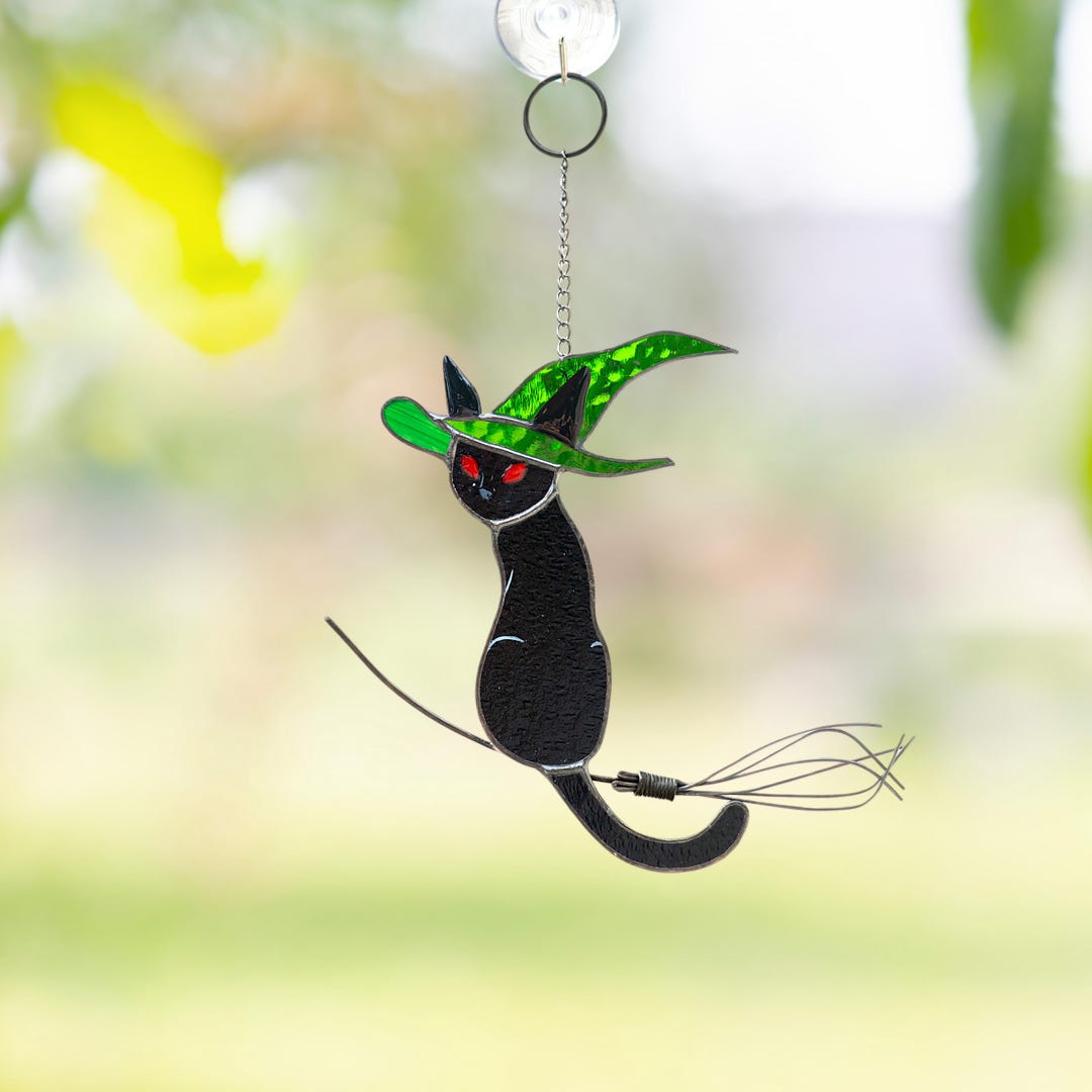 Cat Ornament Stained Glass Window Hangings Halloween Gifts Black Cat ...