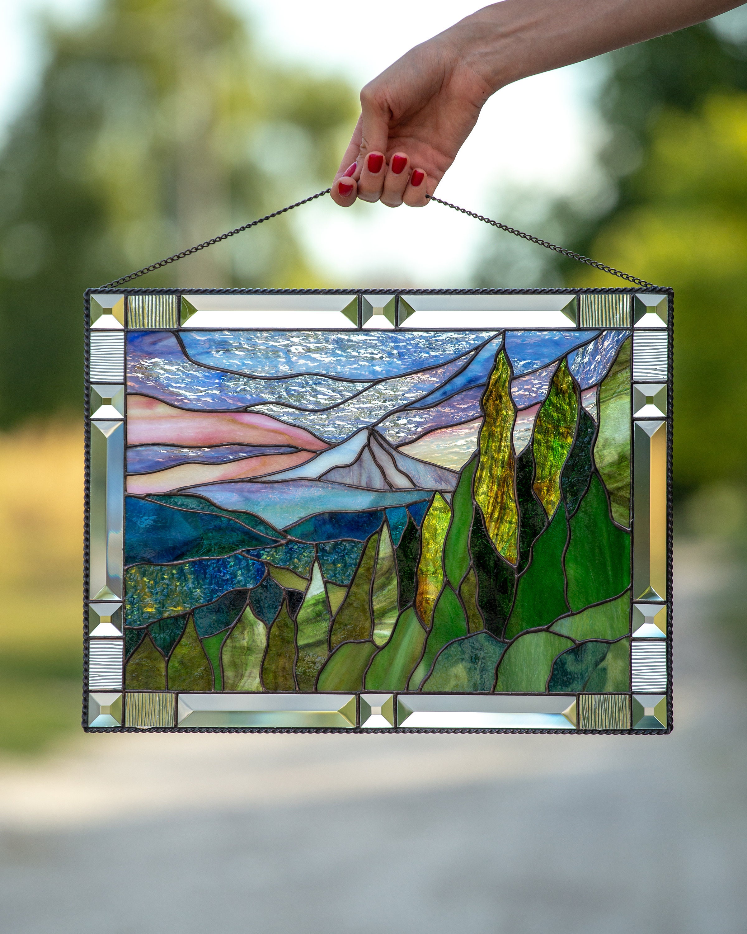 Custom stained glass panel Christmas gifts Mount Hood Oregon Etsy