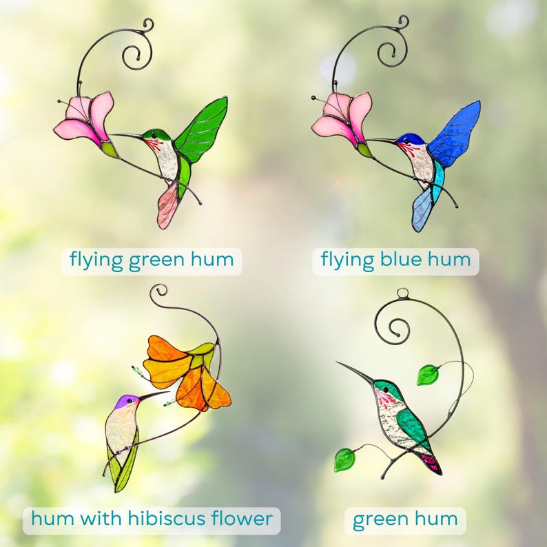 Handmade stained glass hummingbird ornaments