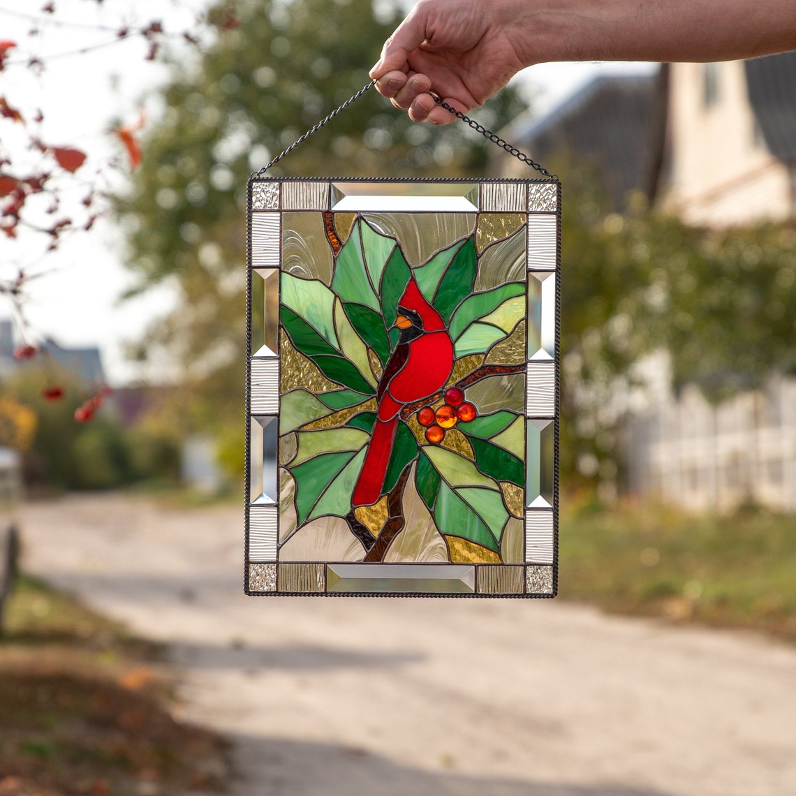 Stained glass cardinal window hangings Christmas giftCustom Etsy