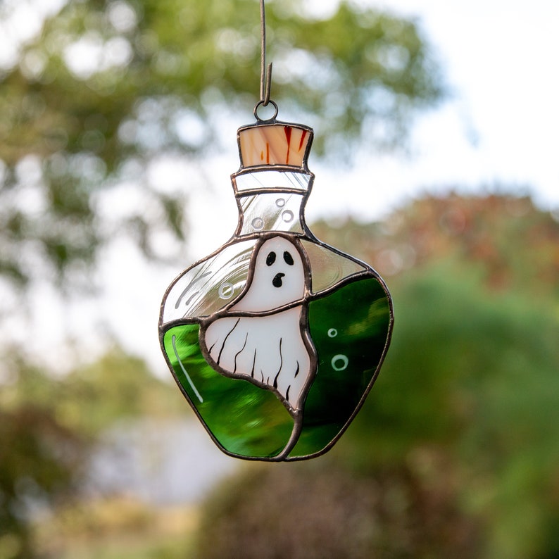 Ghost stained glass window hangings decor Halloween stained Etsy
