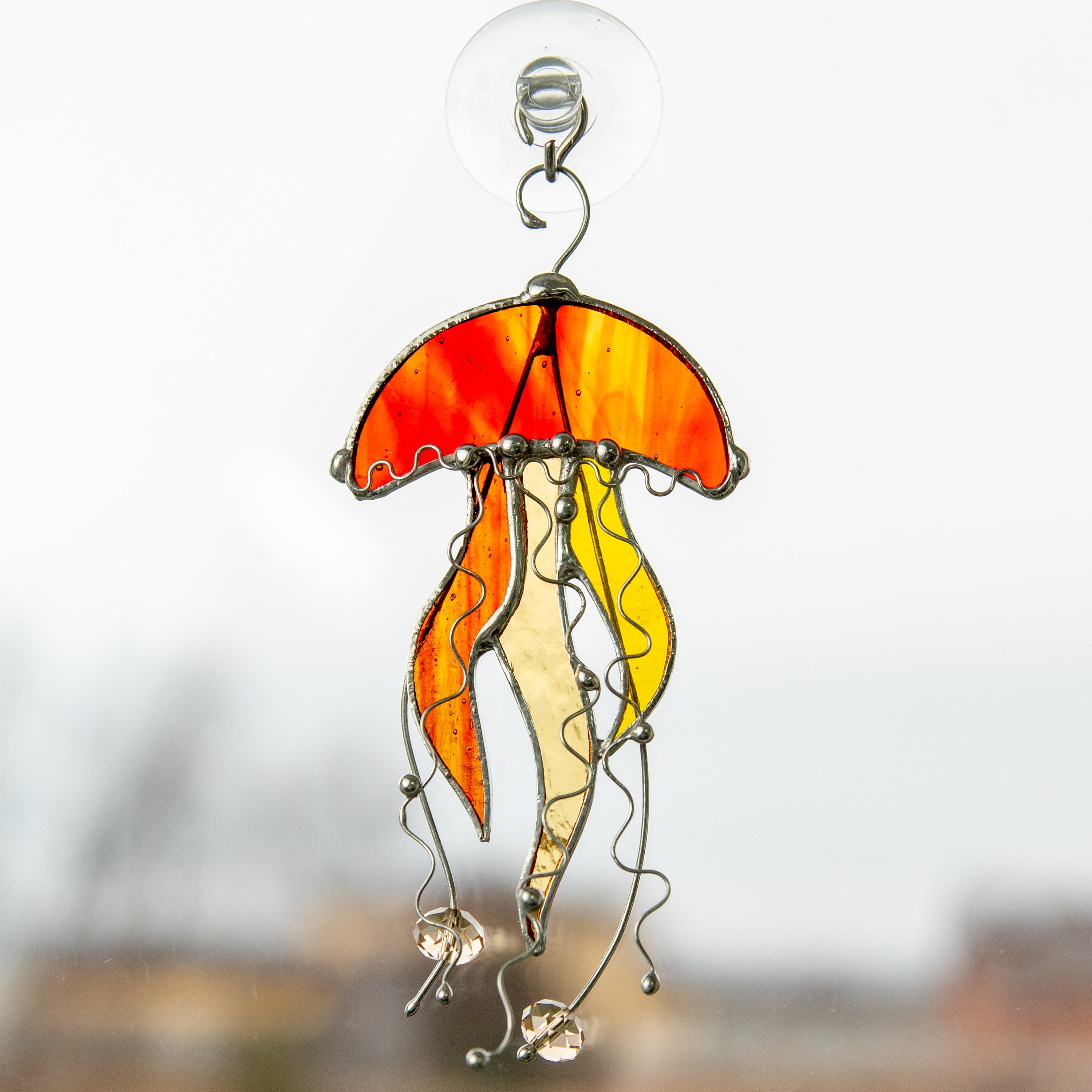 New Stained Glass Jellyfish Suncatcher Glass Art Art & Collectibles