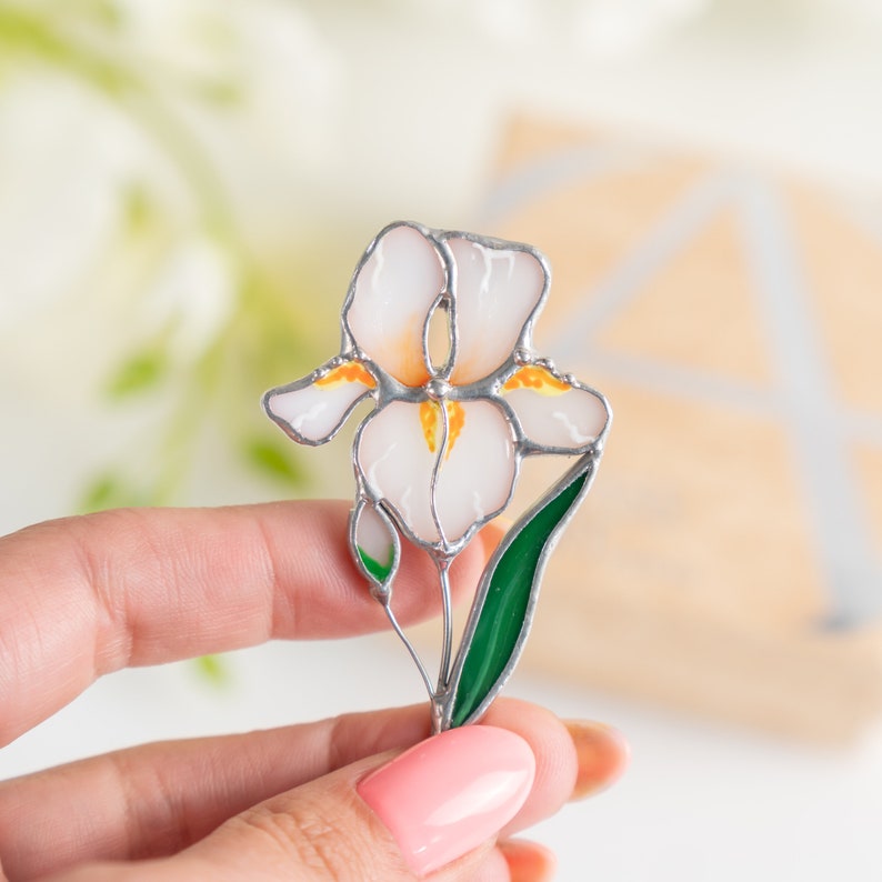 Iris stained glass brooch