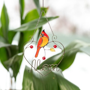 handcrafted cardinal suncatcher made of stained glass