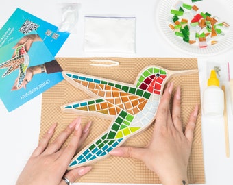 DIY kit Bird mosaic kit for adults Mothers Day gift Hummingbird gifts Glass mosaic craft kit for adults