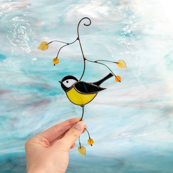 Chickadee Stained Glass Art Bird Stained Glass Window Hanging - Etsy