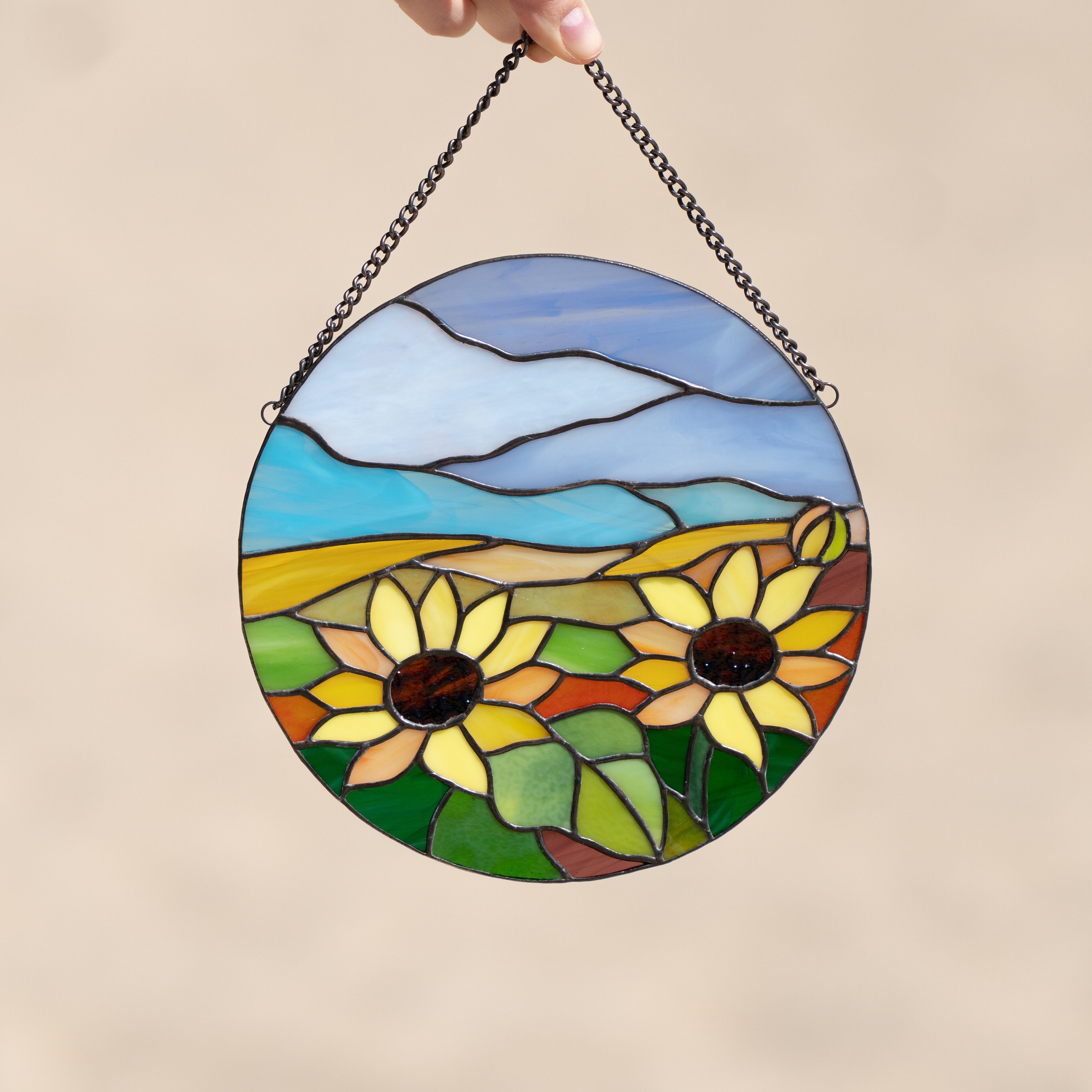 Sunflower Stained Glass Window Hangings Custom Stained Glass Etsy