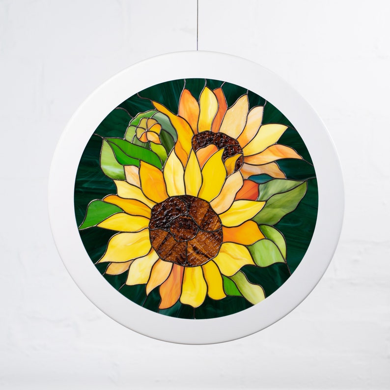 Ukraine sunflower stained glass panel