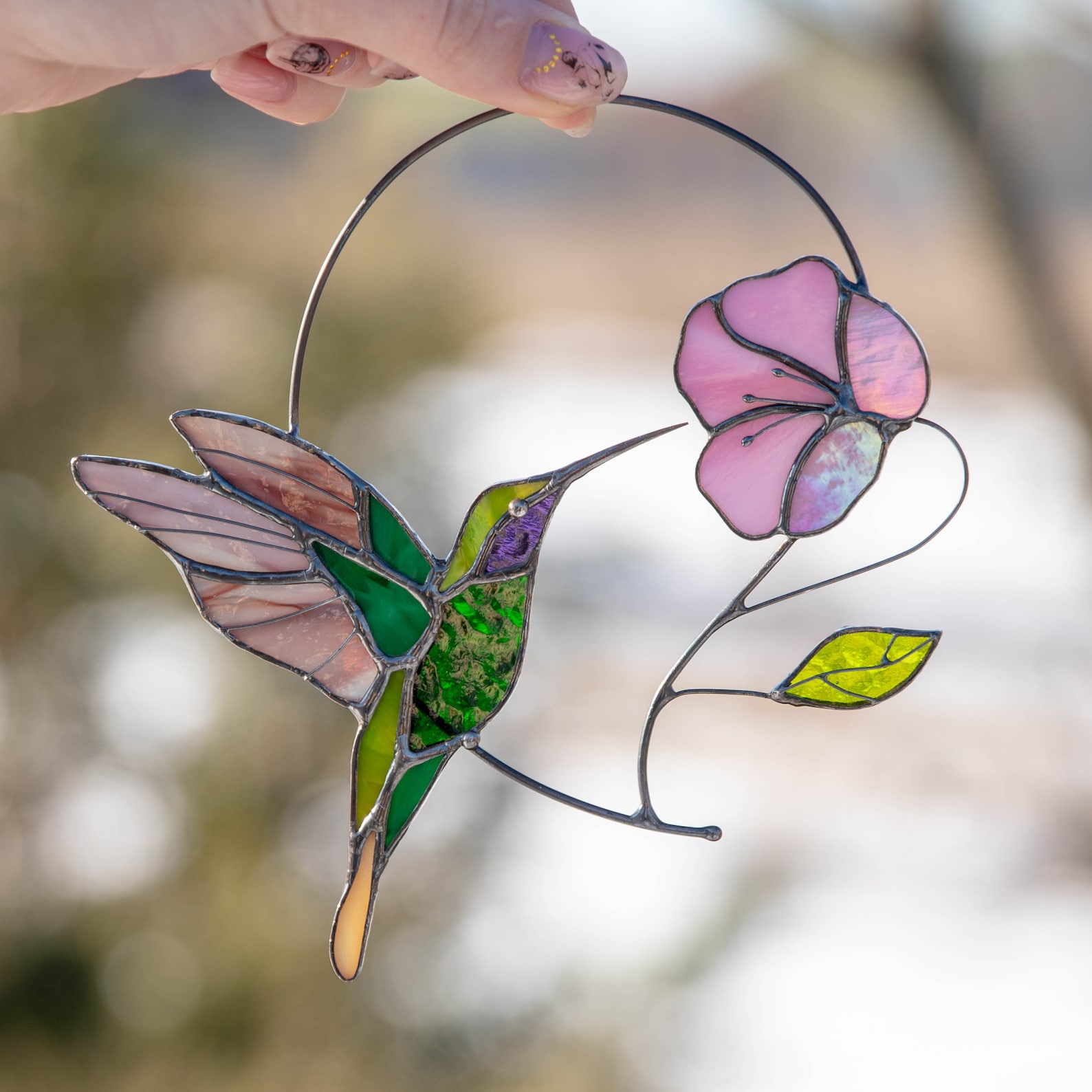 Stained glass hummingbird suncatcher Fathers day gift Flower Etsy