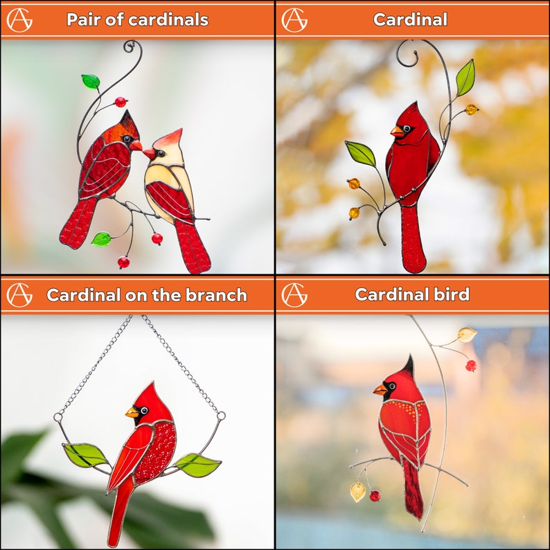 cardinals stained glass window hangings