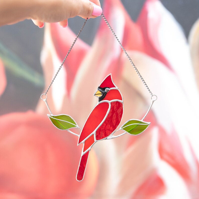 Cardinal stained glass window hangings Christmas gift Bird Etsy