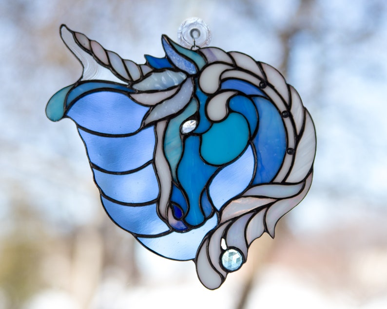 Stained glass unicorn suncatcher Custom stained glass window Etsy