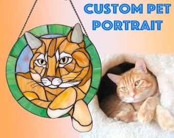 Cat memorial portrait from photo Custom stained glass cat suncatcher Cat lover gift