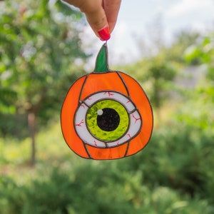 Halloween stained glass pumpkin eye suncatcher Creepy decor Halloween gift image 7