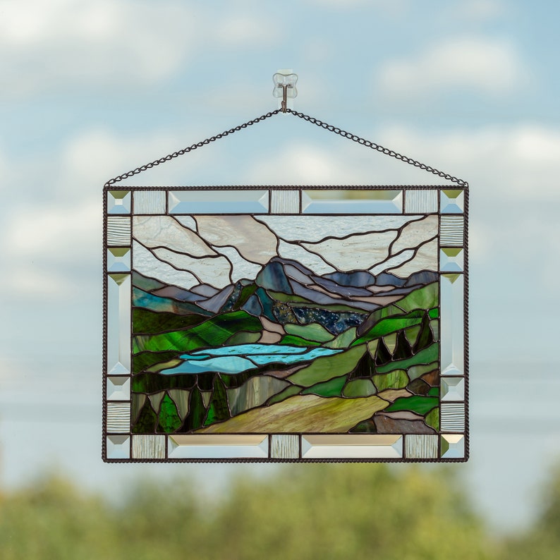 stained glass panel of Glacier national park