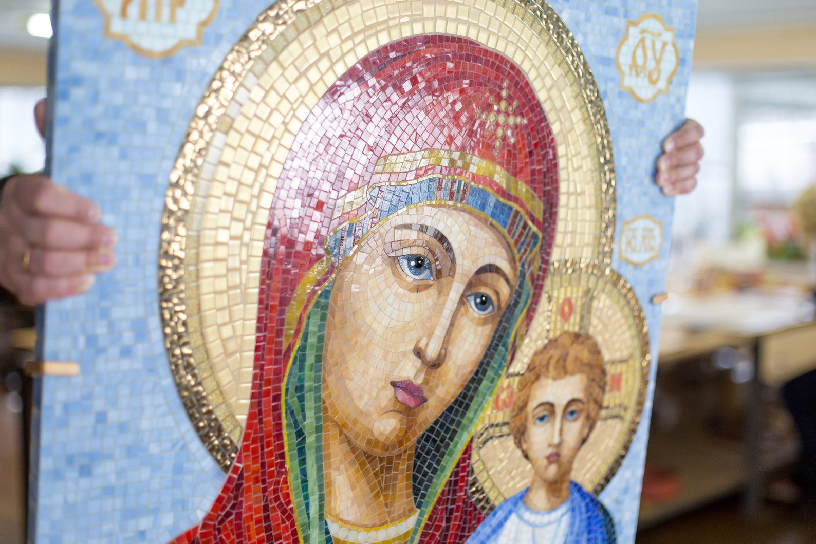 Virgin Mary stained glass mosaic wall art Saint icon religious | Etsy