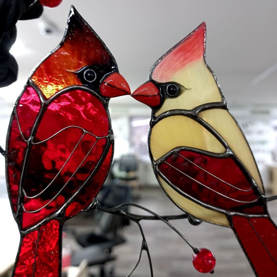 Cardinal Stained Glass Window Hangings Christmas Stained Glass Etsy