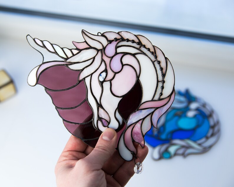 Stained glass unicorn suncatcher Custom stained glass window Etsy