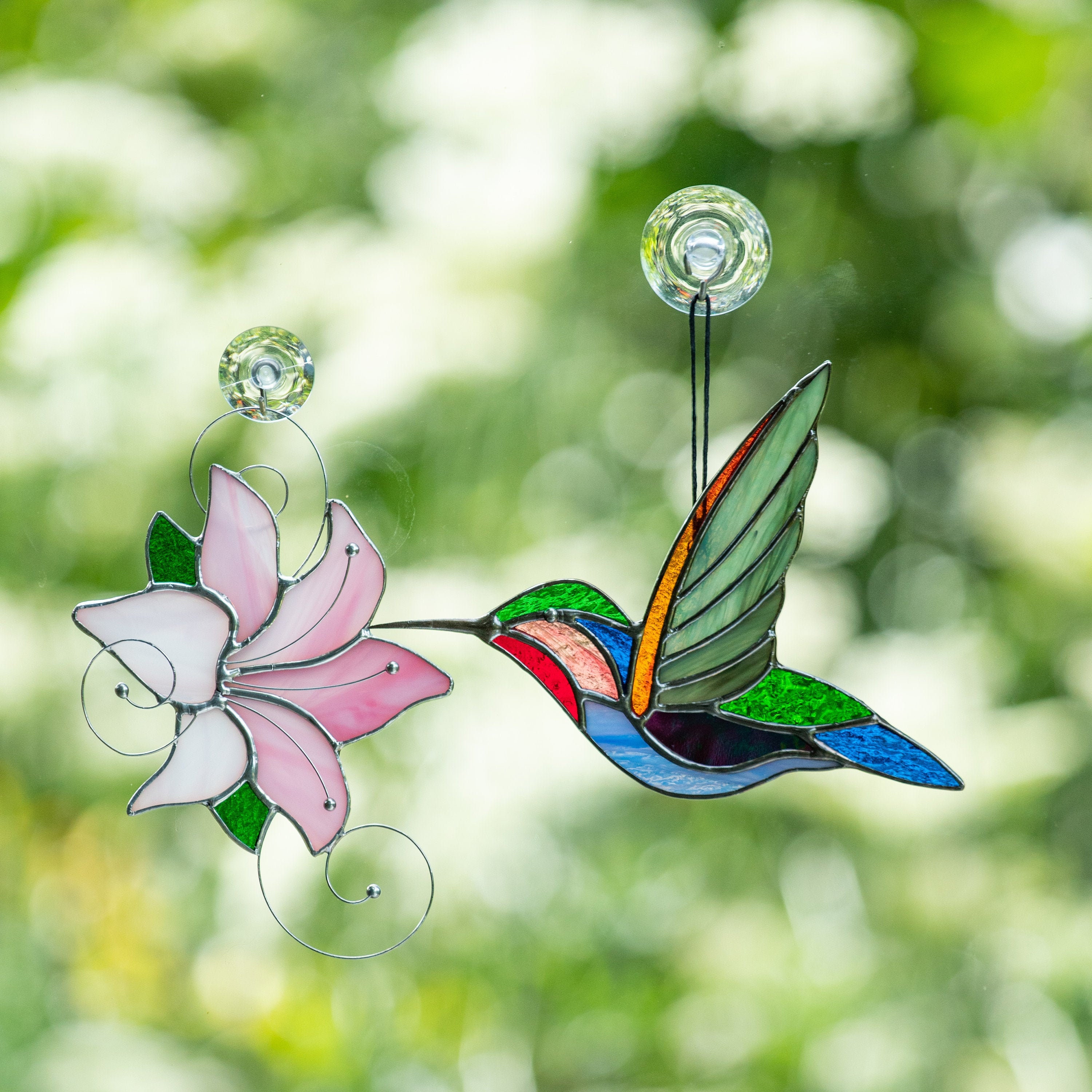 Hummingbird stained glass window hangings Christmas gift Etsy