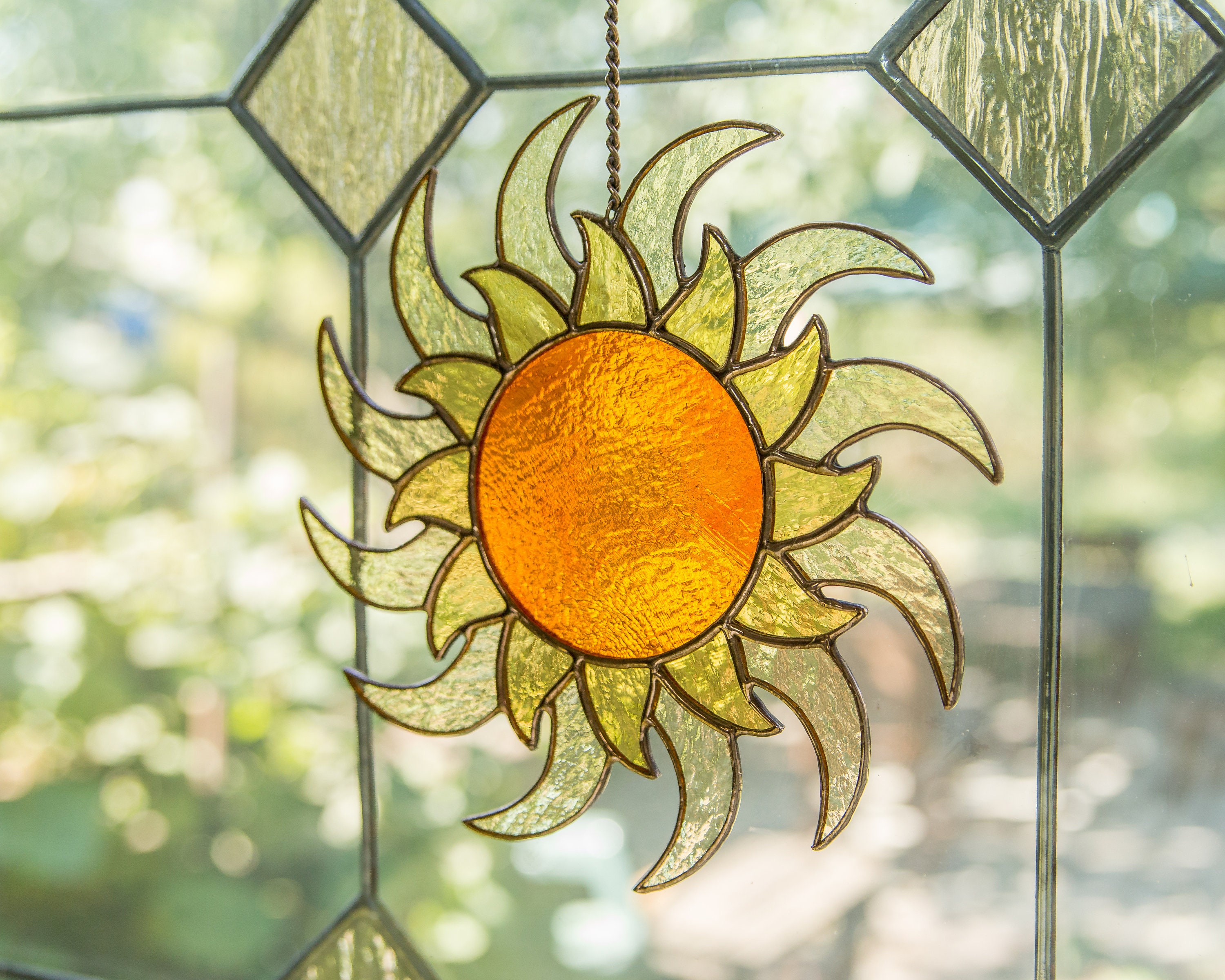 Modern stained glass sun suncatcher Custom stained glass Etsy