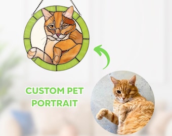 Stained glass cat portrait Personalized pet gift Dog suncatcher
