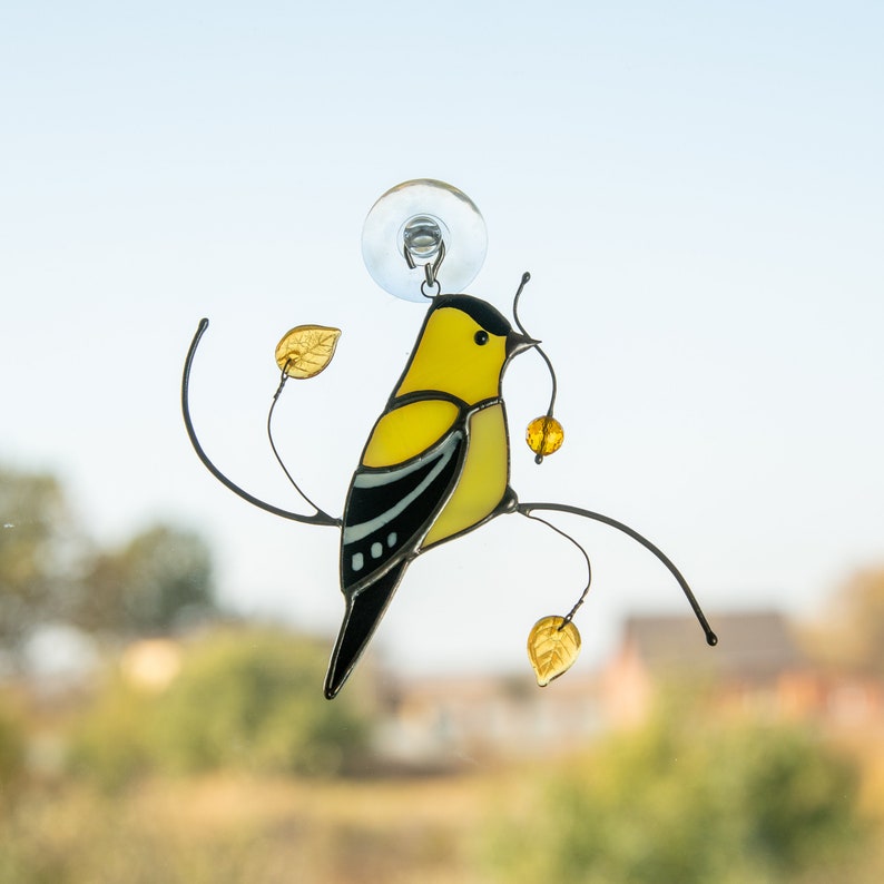 Goldfinch stained glass bird suncatcher Custom stained glass | Etsy