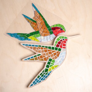 DIY kit Bird mosaic kit for adults Mothers Day gift Hummingbird gifts Glass mosaic craft kit for adults image 5