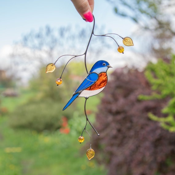 Bluebird Stained Glass Bird Suncatcher Christmas Gifts Mini Garden Decor  Custom Stained Glass Window Hangings Little Bluebird Bird Artwork 