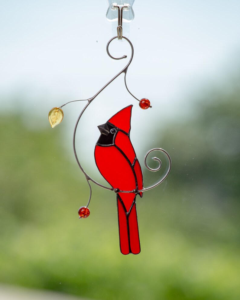 Cardinal stained glass bird suncatcher Christmas gifts Custom Etsy