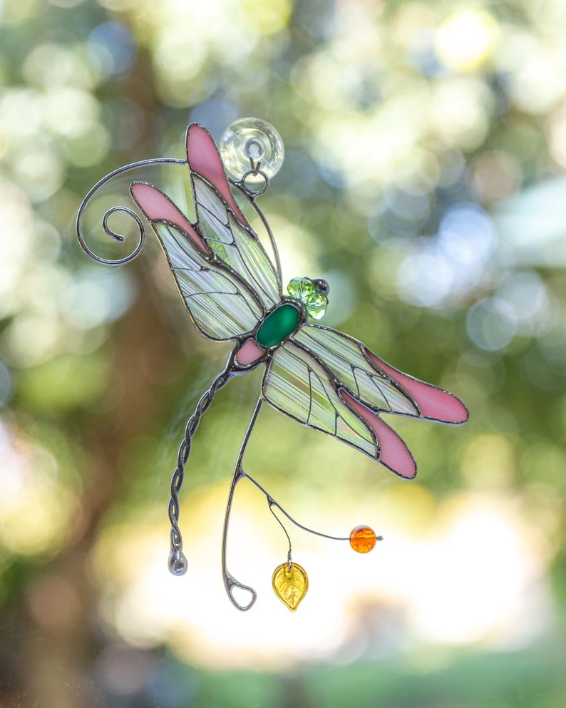 Dragonfly Stained glass window hangings gift Custom stained Etsy