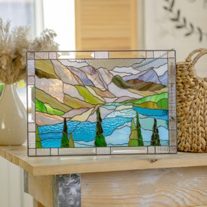 Stained glass panel Banff National Park Housewarming gifts Mountain stained glass window hangings