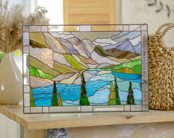 Stained glass panel Banff National Park Mothers Day gift Mountain stained glass window hangings Fathers Day gifts