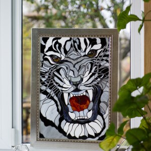 handcrafted glass white tiger panel