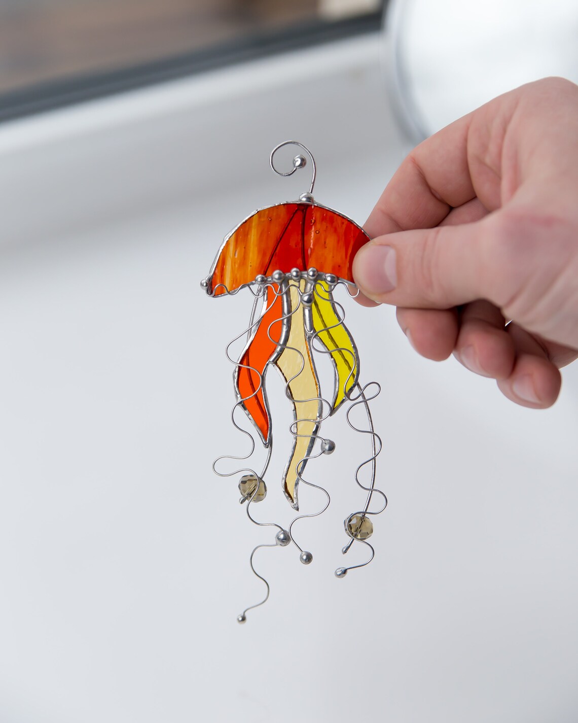 Jellyfish stained glass suncatcher Custom stained glass window Etsy
