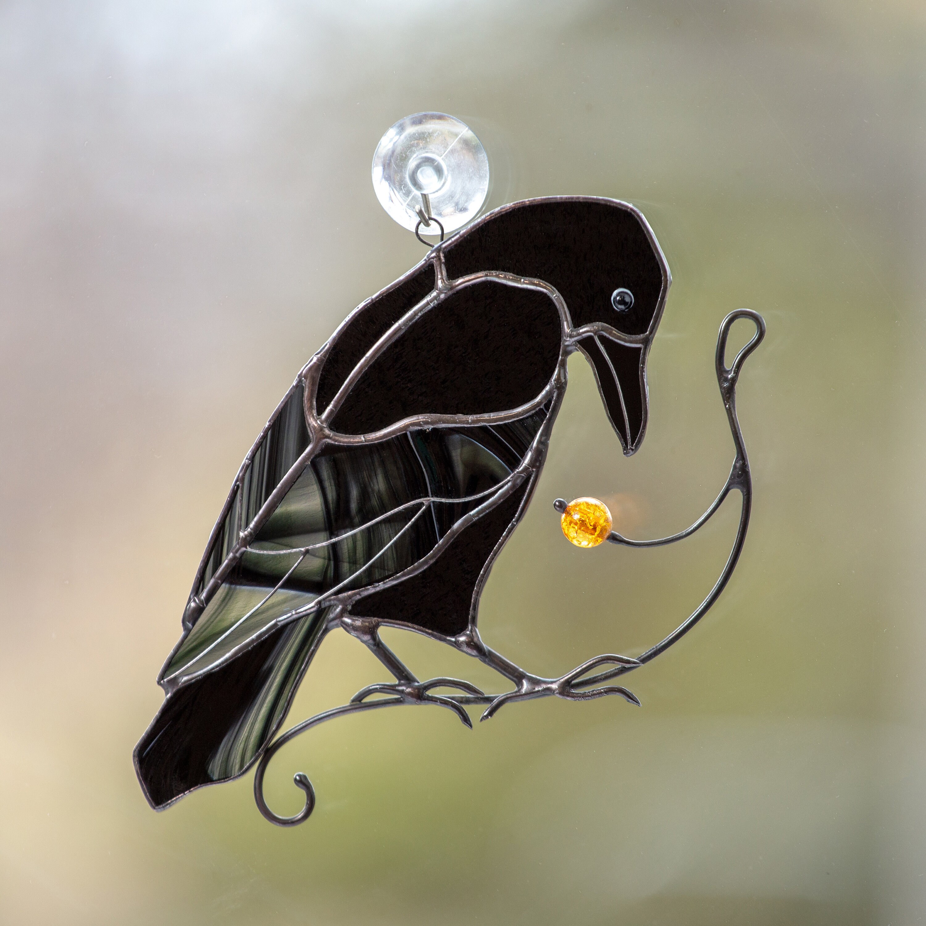 Raven stained glass bird suncatcher Mothers day gift Gothic Etsy
