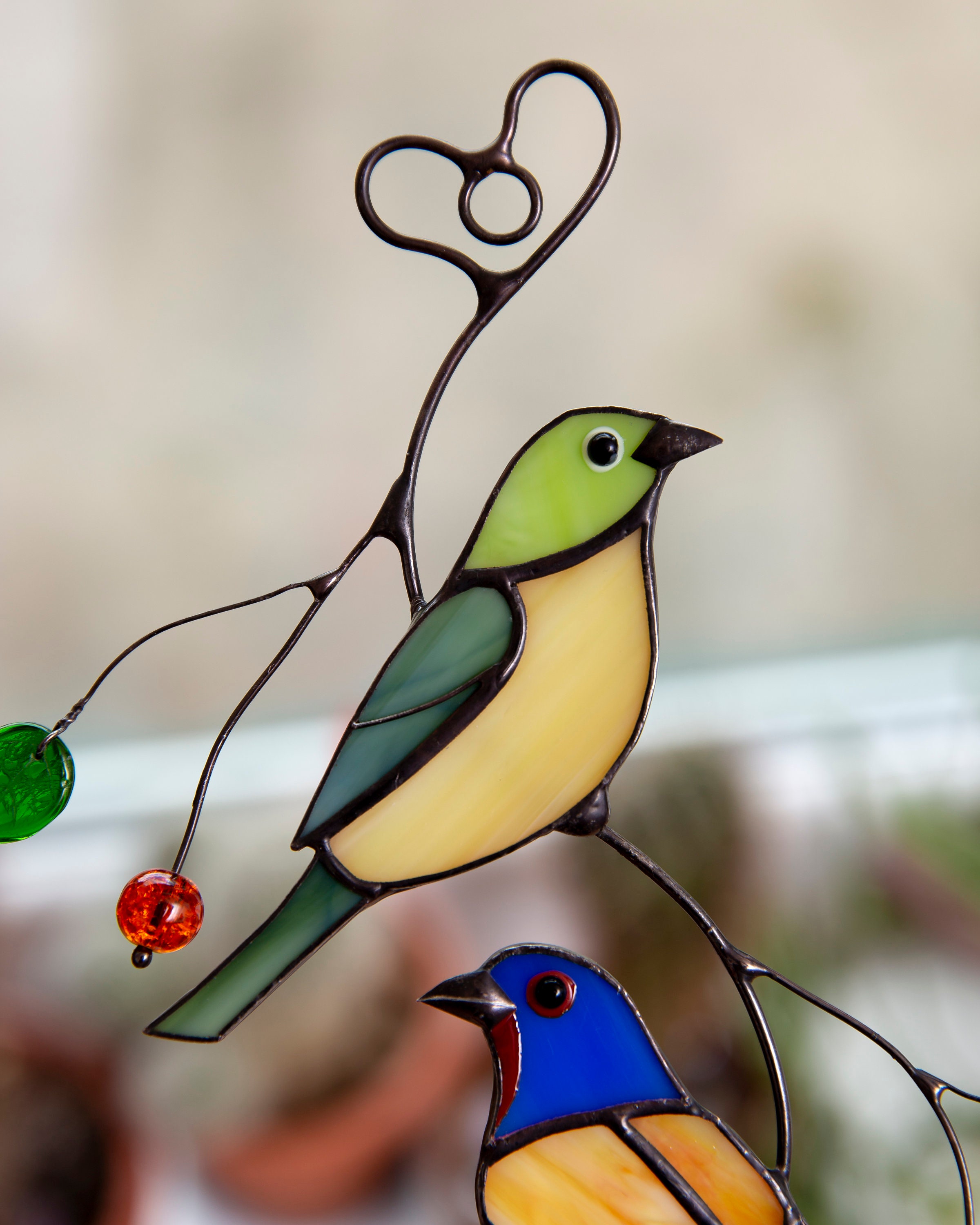 Bunting bird stained glass window hangings Custom stained Etsy