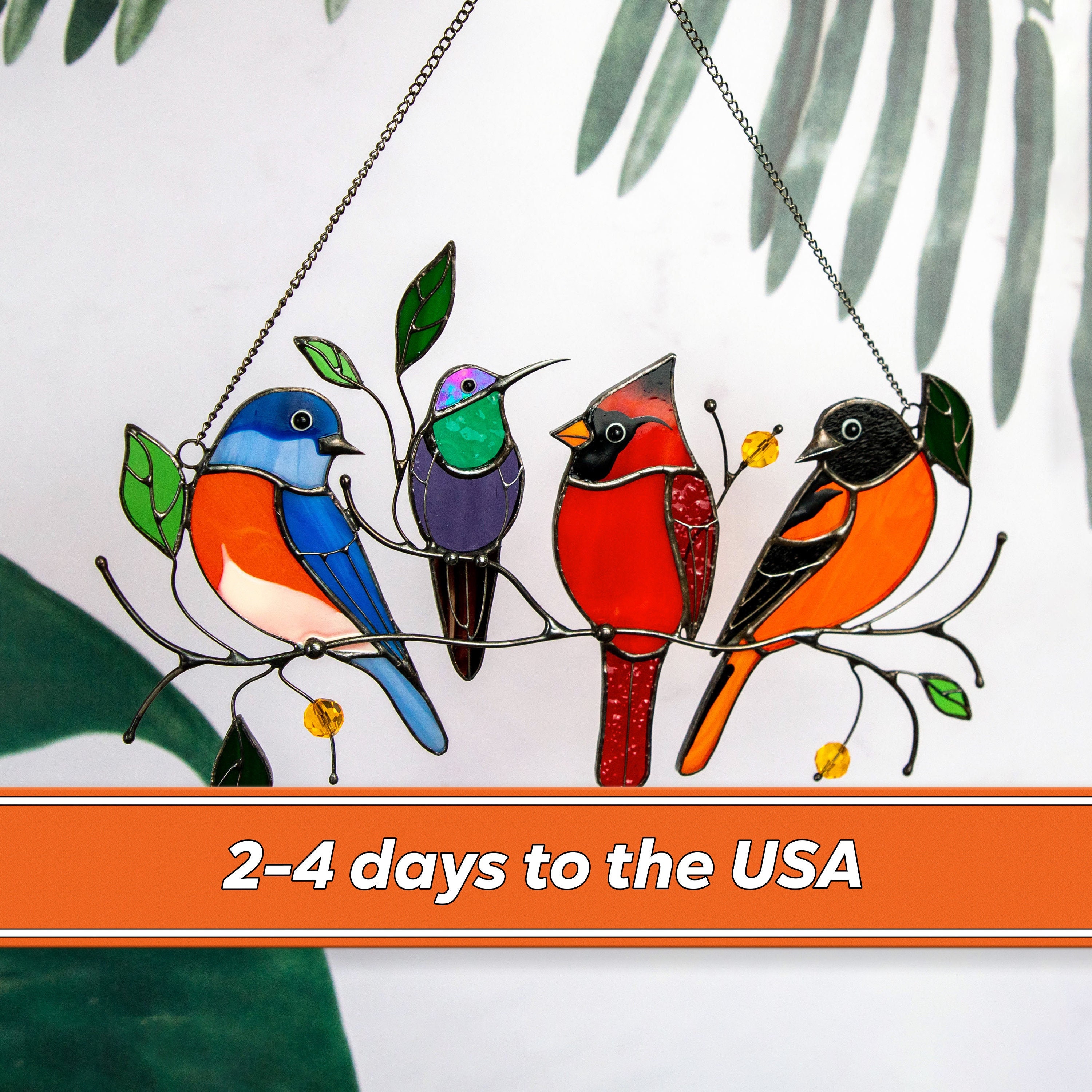 Metal Cardinal Suncatcher Stained Glass Window Hangings 2Pcs Stain Glass Window Hanging Cardinal Bird Suncatcher for Window Cute Window Suncatcher Ornament Stained Glass Kits for Adults 