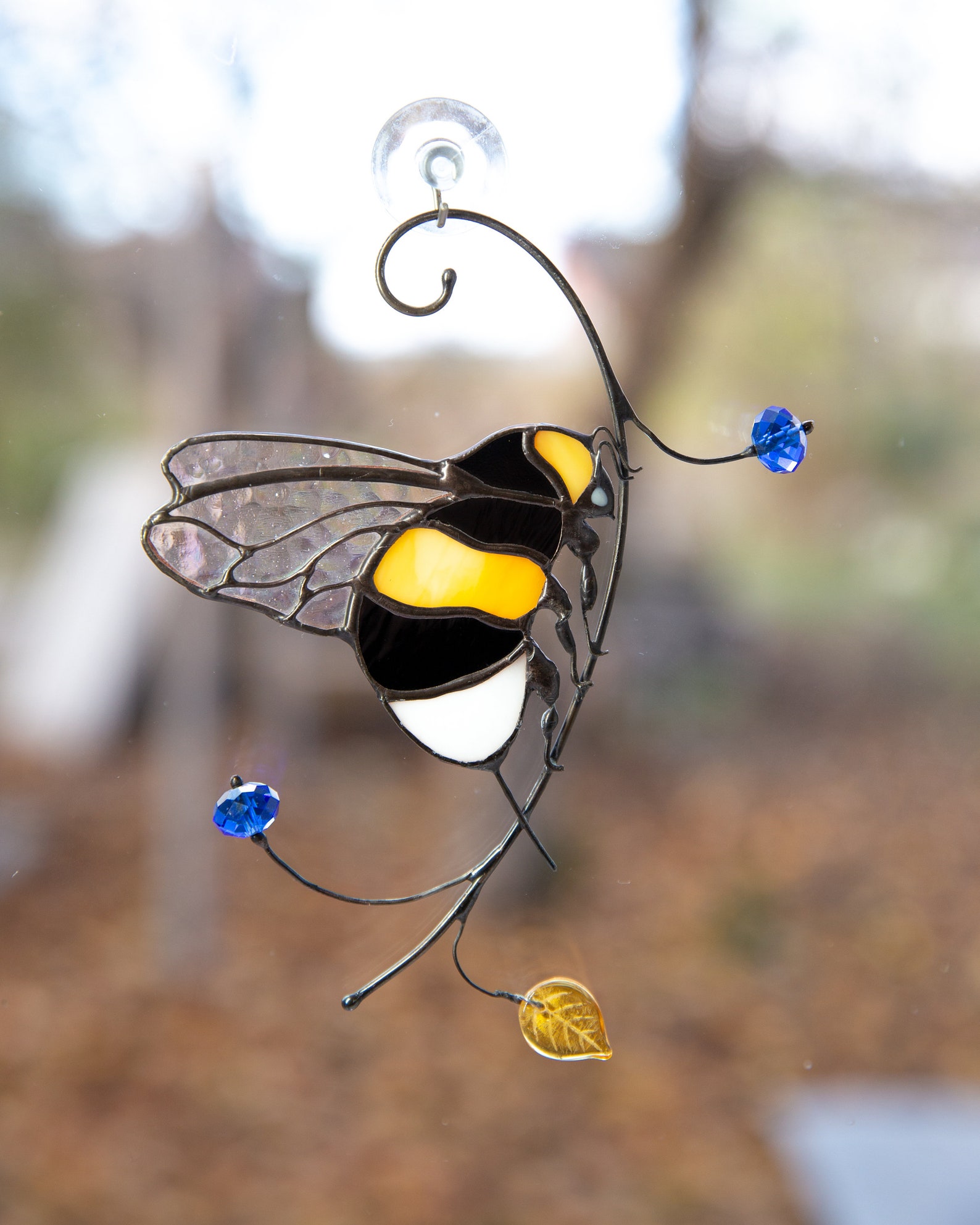 Bumble bee stained glass window hangings Honey bee decor Etsy