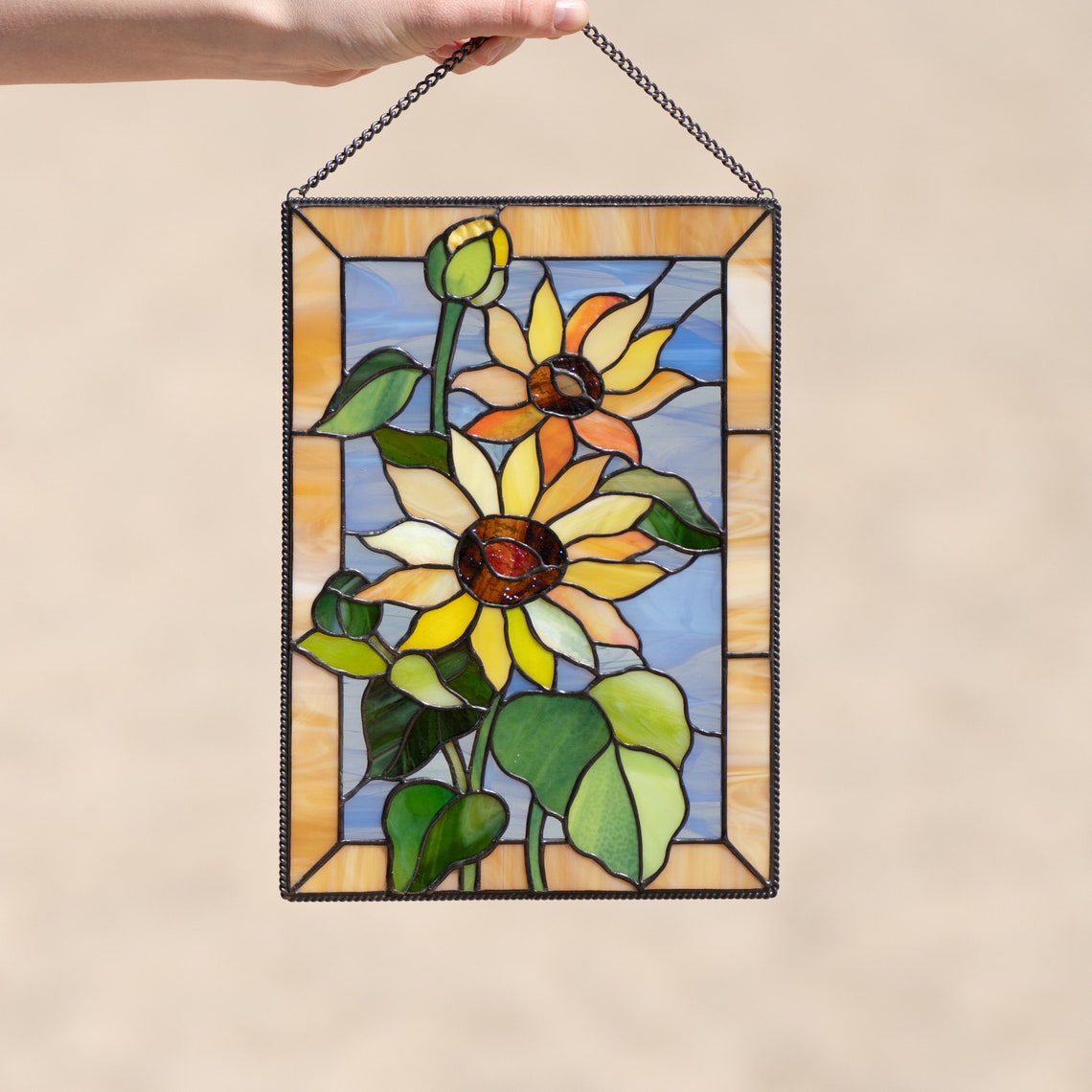 Sunflower Stained Glass Window Panel Housewarming Gift Flower Etsy