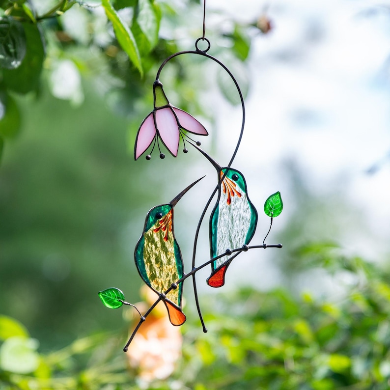 Hummingbird stained glass bird suncatcher