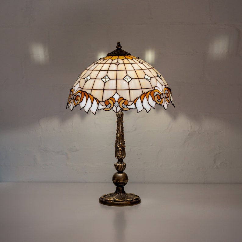 handcrafted lamp with white inserts made of stained glass