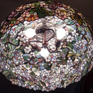 Ceiling hanging lamp Stained glass chandelier Unique gift for mom Flowers pendant lamp Cherry blossom art decor lamp image 5
