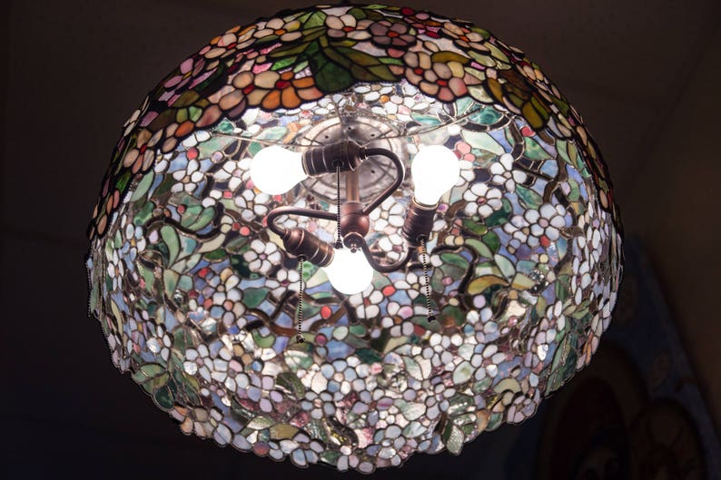 Ceiling hanging lamp Stained glass chandelier Unique gift for mom Flowers pendant lamp Cherry blossom art decor lamp image 5