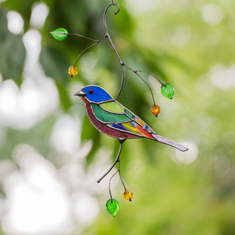 Bird Stained Glass Window Hangings Christmas Gifts Painting Etsy